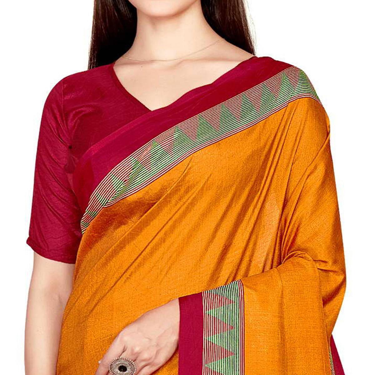 Mustard Casual Wear Printed Art Silk Saree - Peachmode