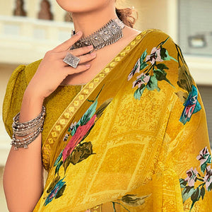 Mustard Casual Wear Printed Georgette Saree - Peachmode