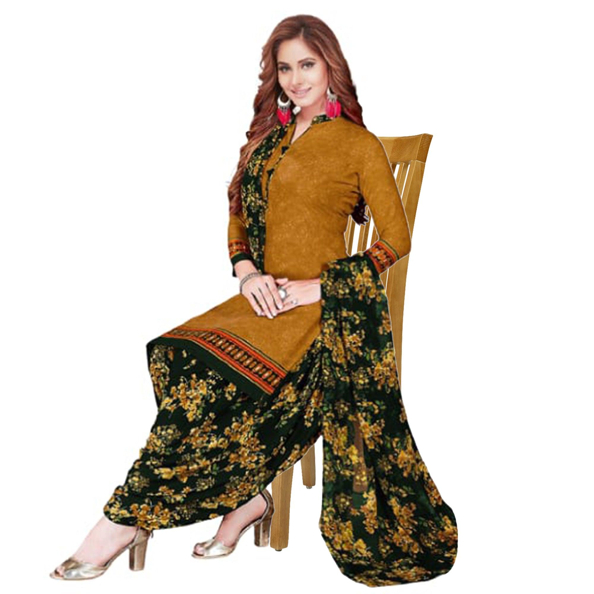 MUstard Casual Wear Printed Leon Patiala Dress Material - Peachmode