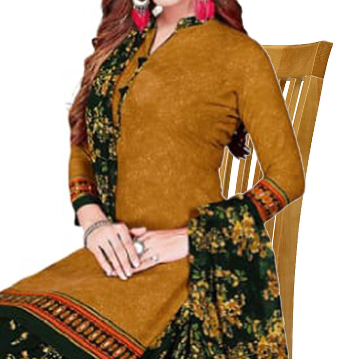 MUstard Casual Wear Printed Leon Patiala Dress Material - Peachmode