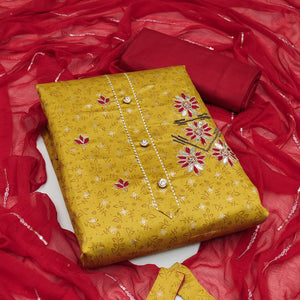 Mustard Casual Wear Sequence & Printed Cotton Dress Material - Peachmode