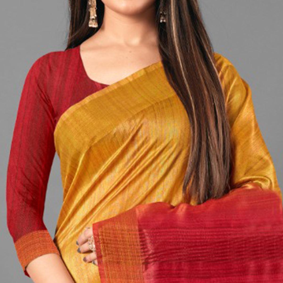 Mustard Casual Wear Solid Cotton silk Saree - Peachmode