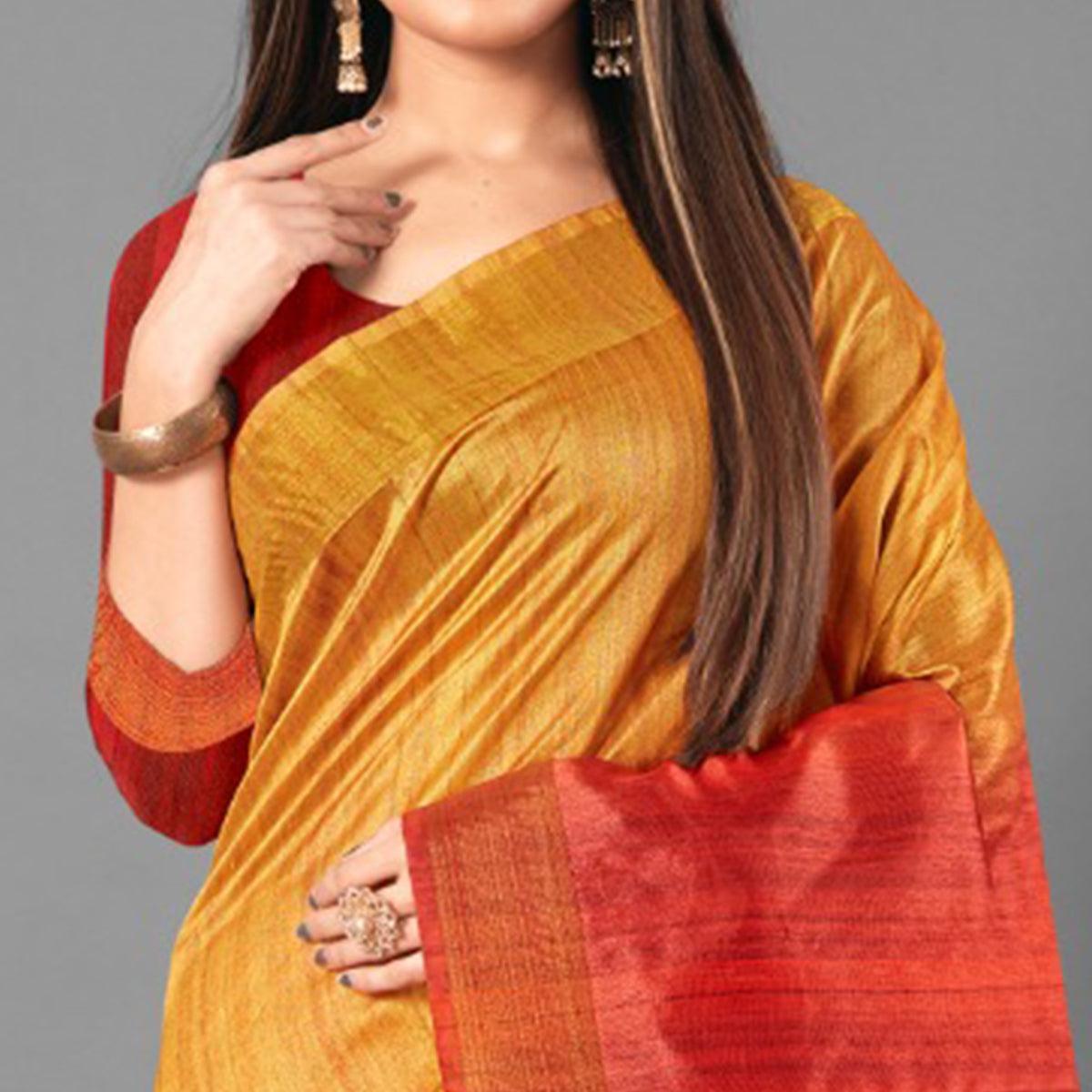 Mustard Casual Wear Solid Cotton silk Saree - Peachmode