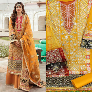 Mustard Embroidered Georgette Pakistani Suit - Peachmode