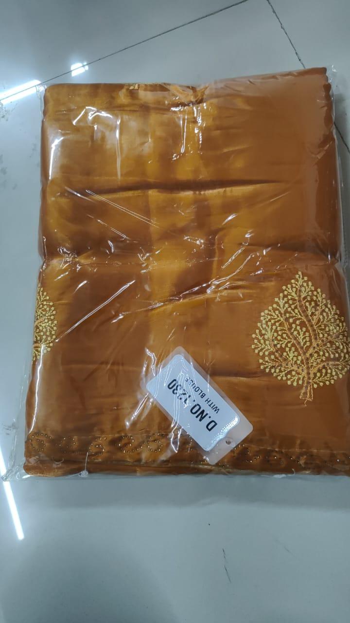 Mustard Embroidered With Embellished Georgette Saree - Peachmode