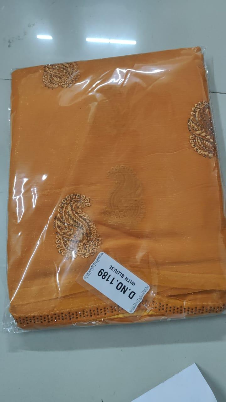 Mustard Embroidered With Embellished Georgette Saree - Peachmode