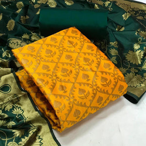Mustard Festive Wear Woven Banarasi Silk Dress Material - Peachmode