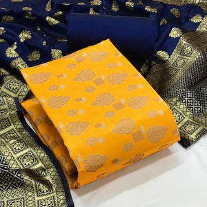 Mustard Festive Wear Woven Banarasi Silk Dress Material - Peachmode