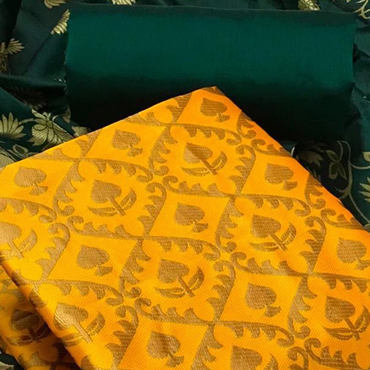 Mustard Festive Wear Woven Banarasi Silk Dress Material - Peachmode