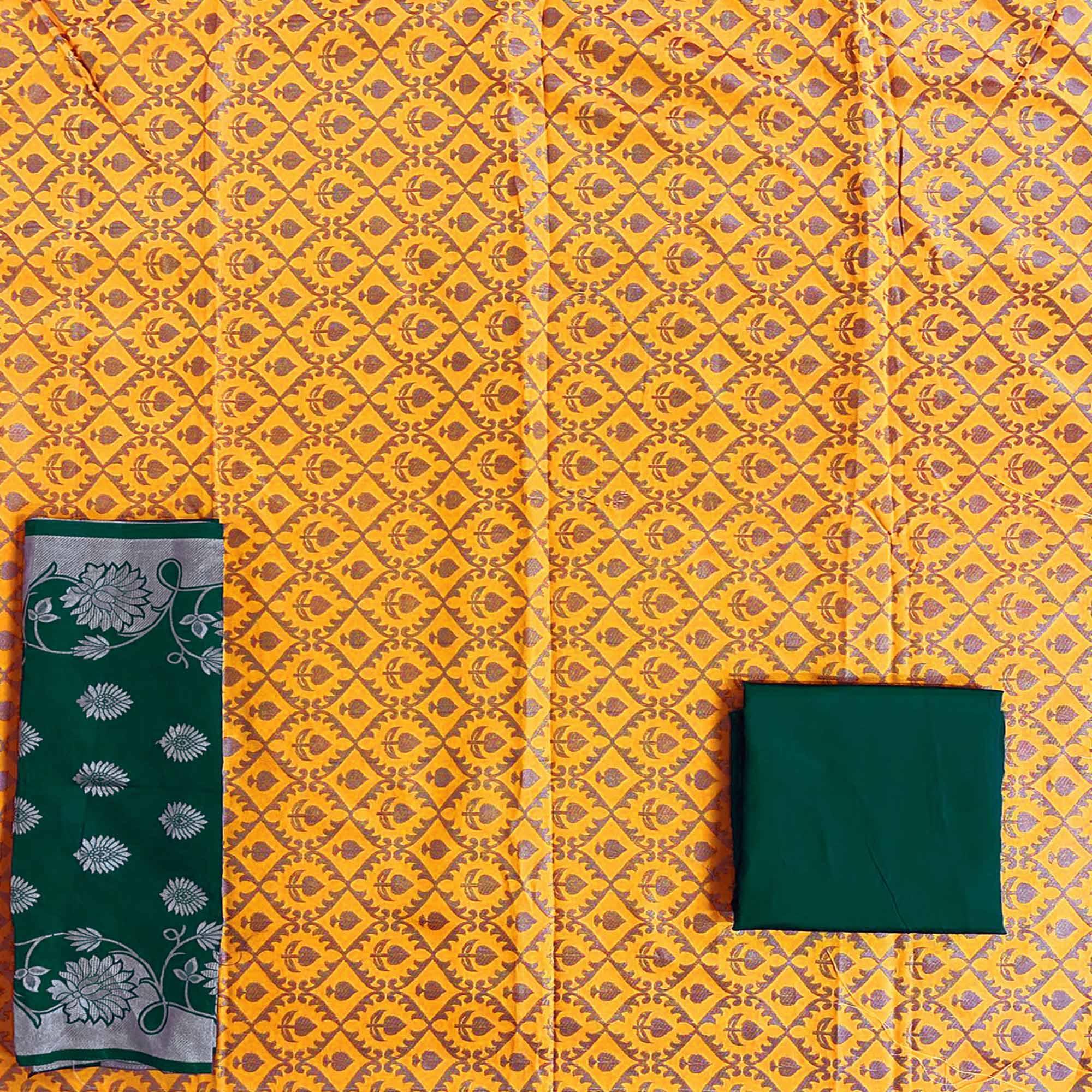 Mustard Festive Wear Woven Banarasi Silk Dress Material - Peachmode