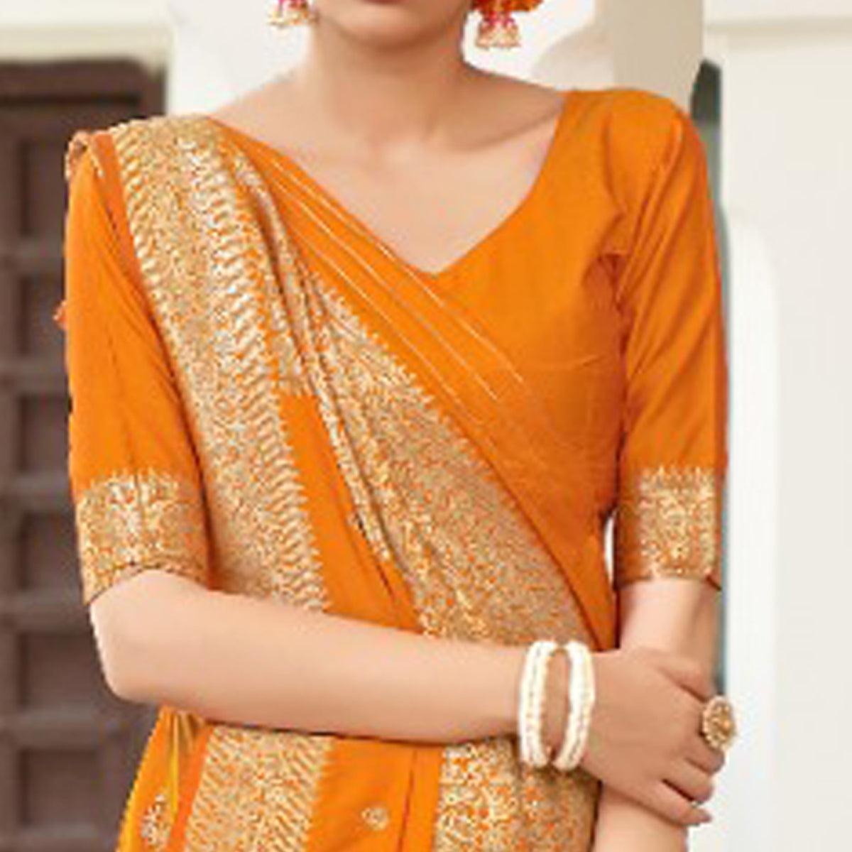 Mustard Festive Wear Woven Banarasi Silk Saree - Peachmode