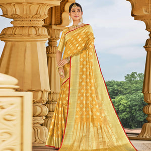 Mustard Festive Wear Woven Cotton Handloom Saree - Peachmode