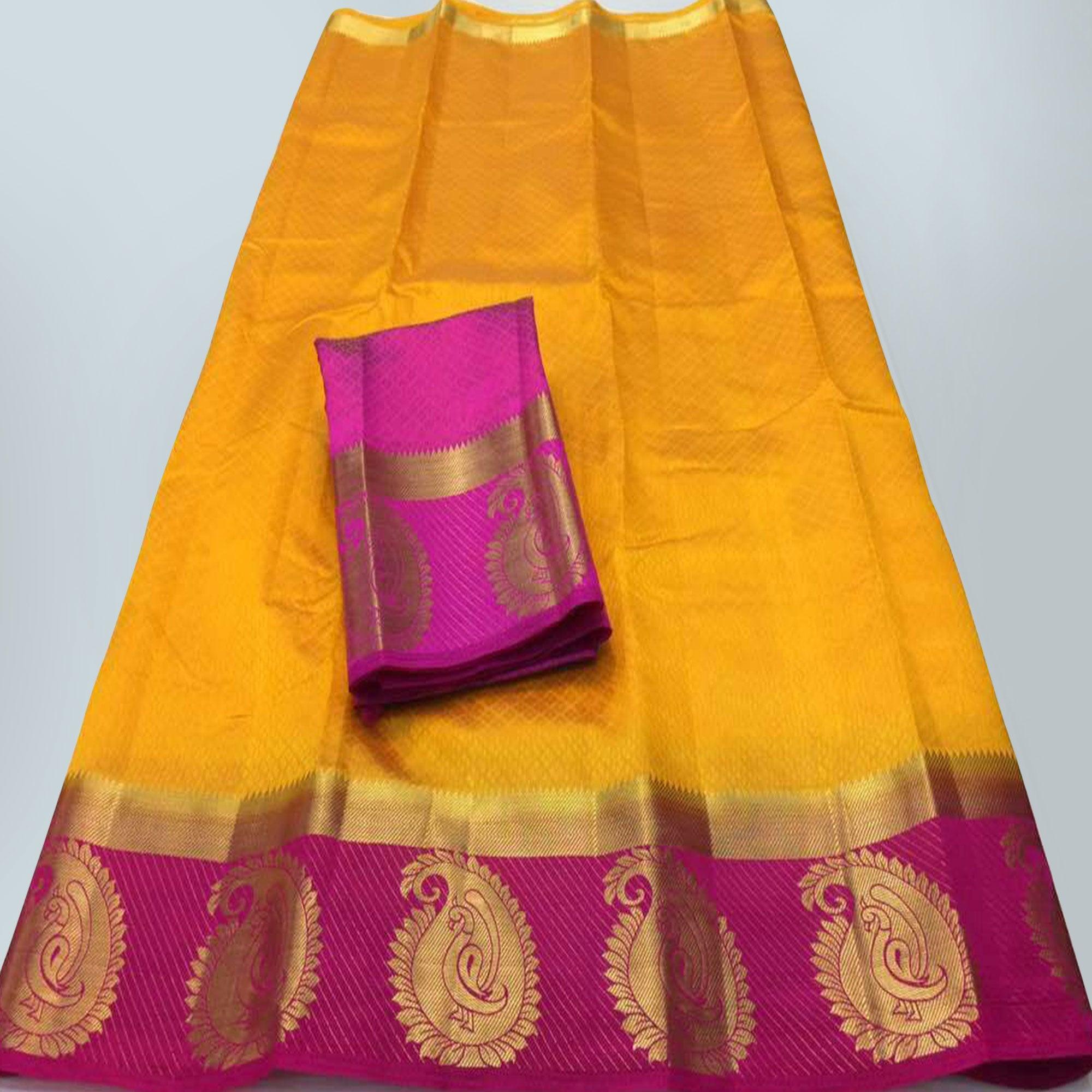 Mustard Festive Wear Woven Designer Art silk Saree - Peachmode