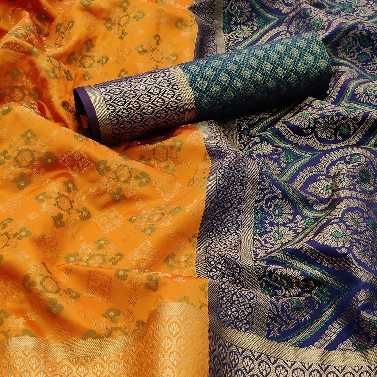 Mustard Festive Wear Woven Patola Silk Saree - Peachmode