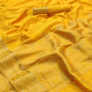 Mustard Festive Wear Woven With Stone Work Silk Saree - Peachmode