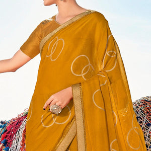 Mustard Printed Chiffon Saree - Peachmode