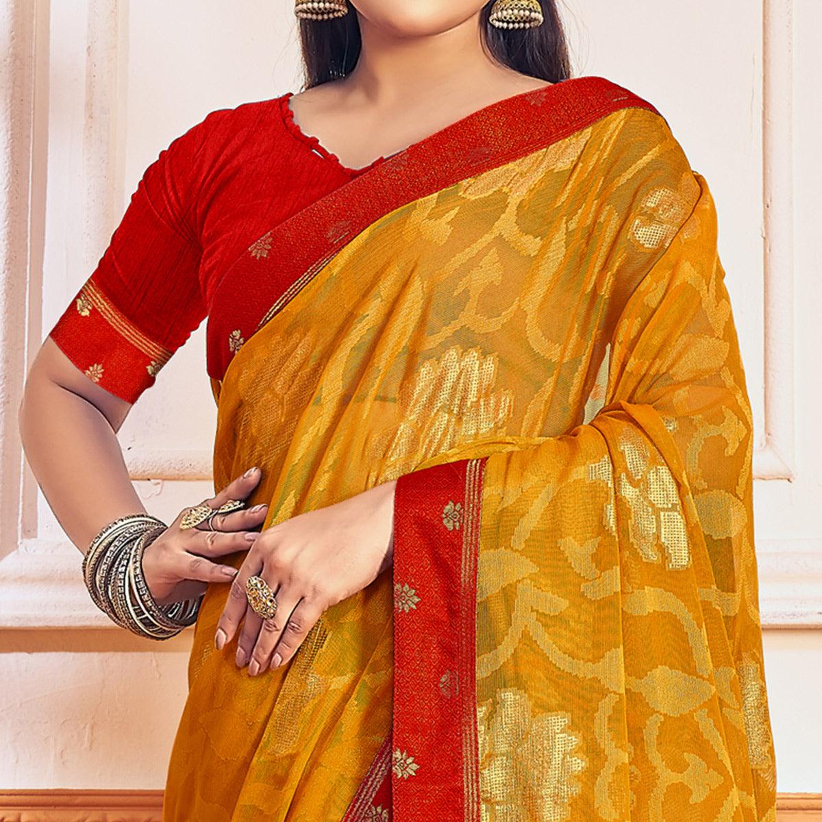 Mustard Woven Brasso Saree - Peachmode