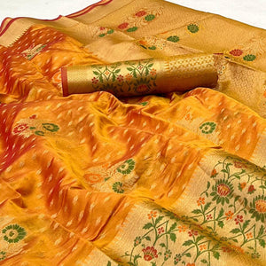 Mustard Woven Organza Saree - Peachmode