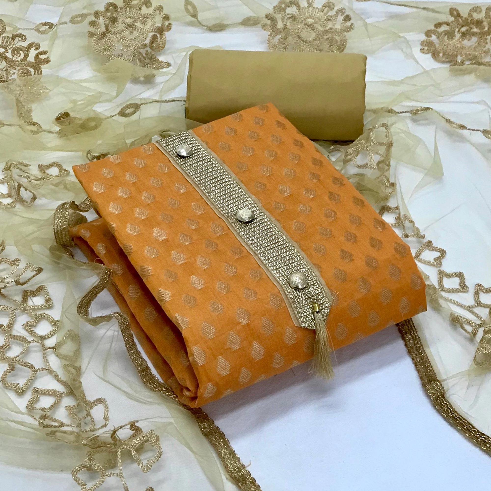 Mustard Yellow Festive Wear Woven Banarasi Silk Dress Material - Peachmode