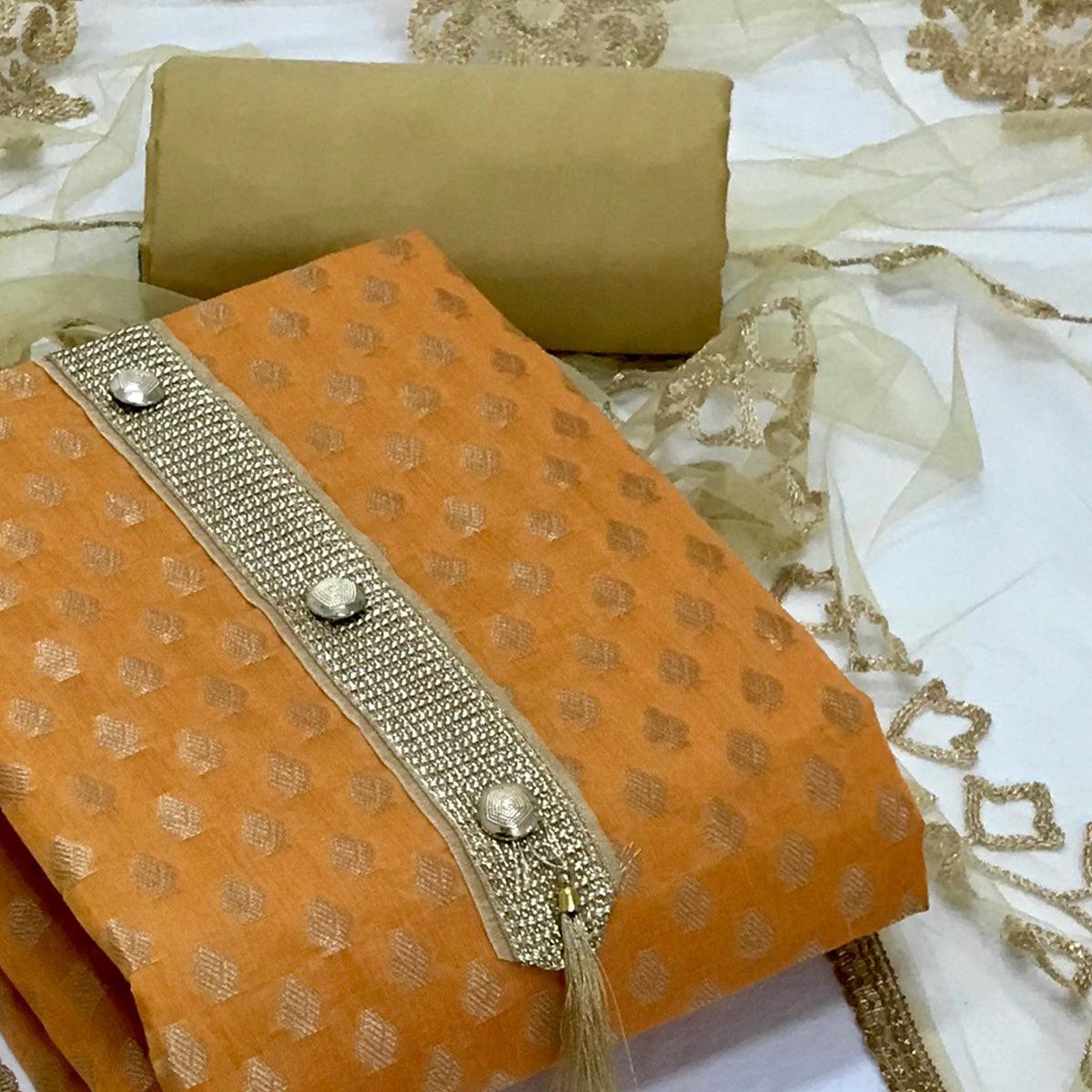 Mustard Yellow Festive Wear Woven Banarasi Silk Dress Material - Peachmode