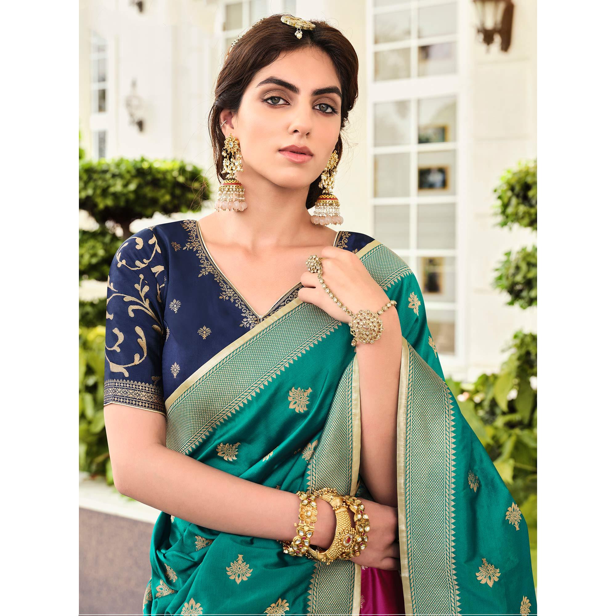Nakkashi - Rani Pink Festive Wear Banarasi Art Silk Lehenga Choli - Peachmode