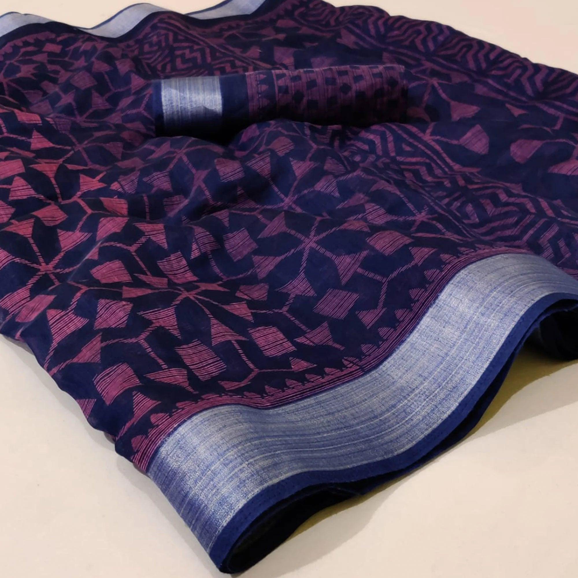 Navy Blue And Grey Saree - Pack Of 2 - Peachmode