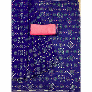 Navy blue Casual Wear Block Printed With Foil Work Georgette Saree - Peachmode