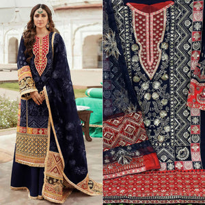 Navy Blue Embroidered Georgette Pakistani Suit - Peachmode