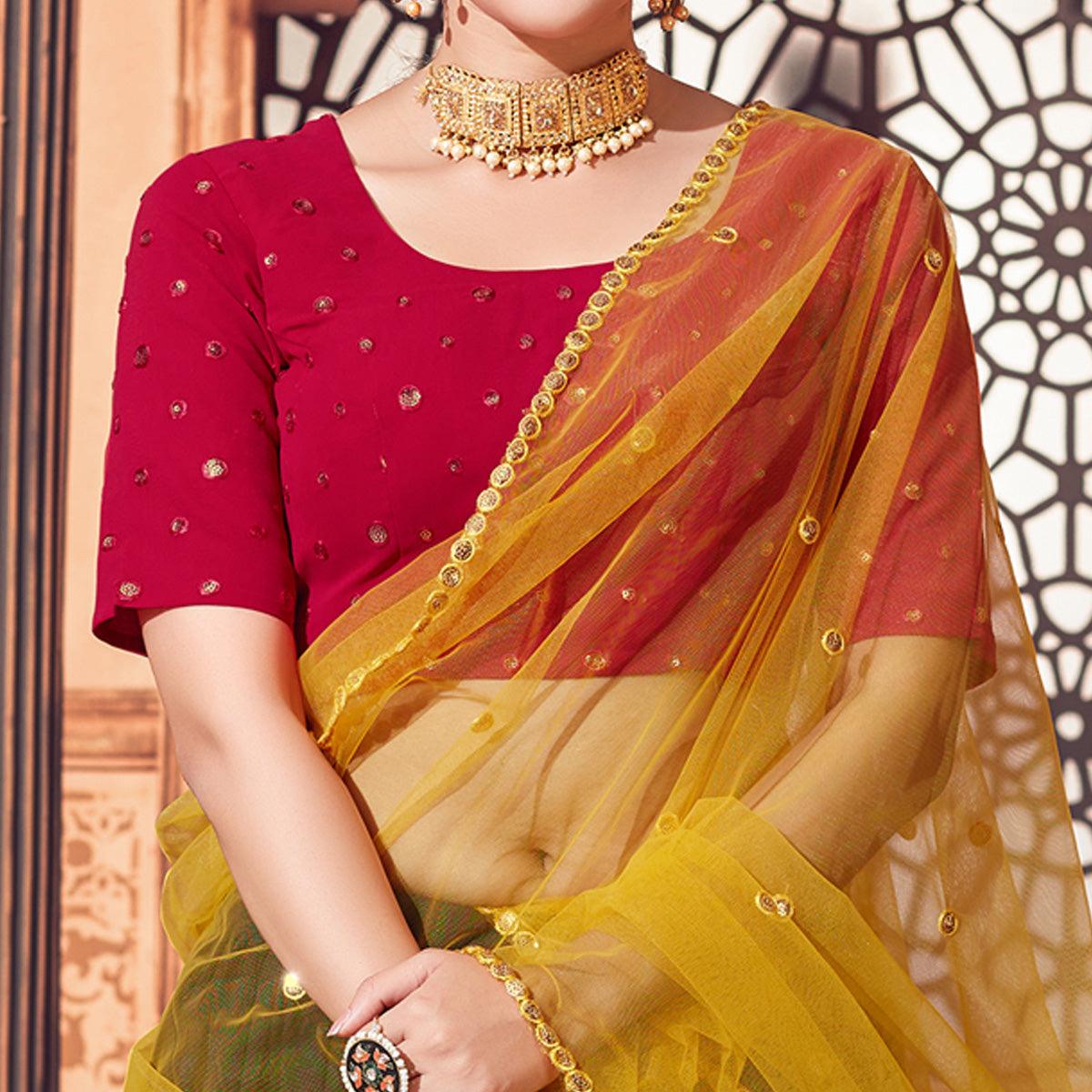 Navy Blue Festive Wear Thread with Sequence Embroidered Georgette Lehenga Choli - Peachmode