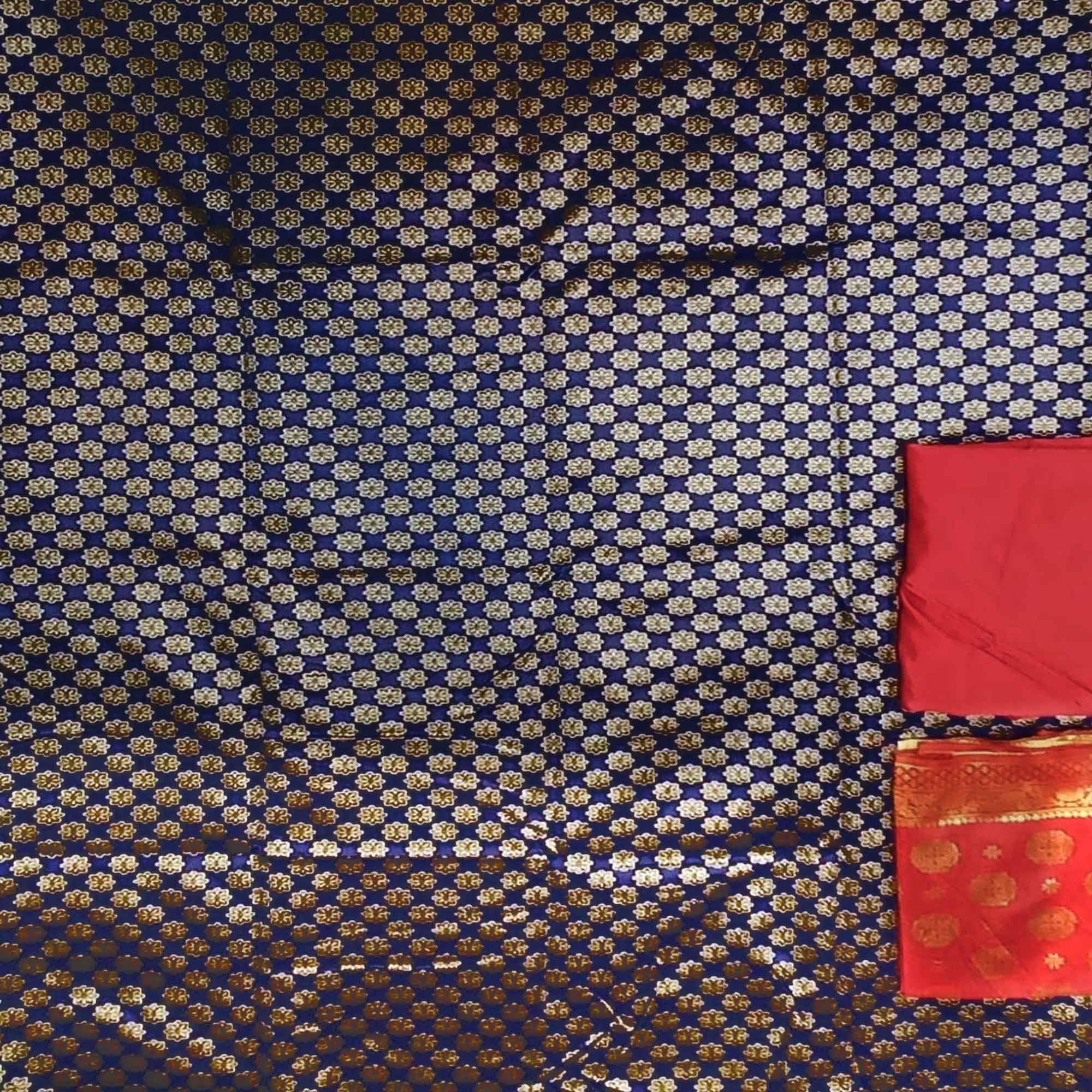 Navy Blue Festive Wear Woven Banarasi Silk Dress Material - Peachmode