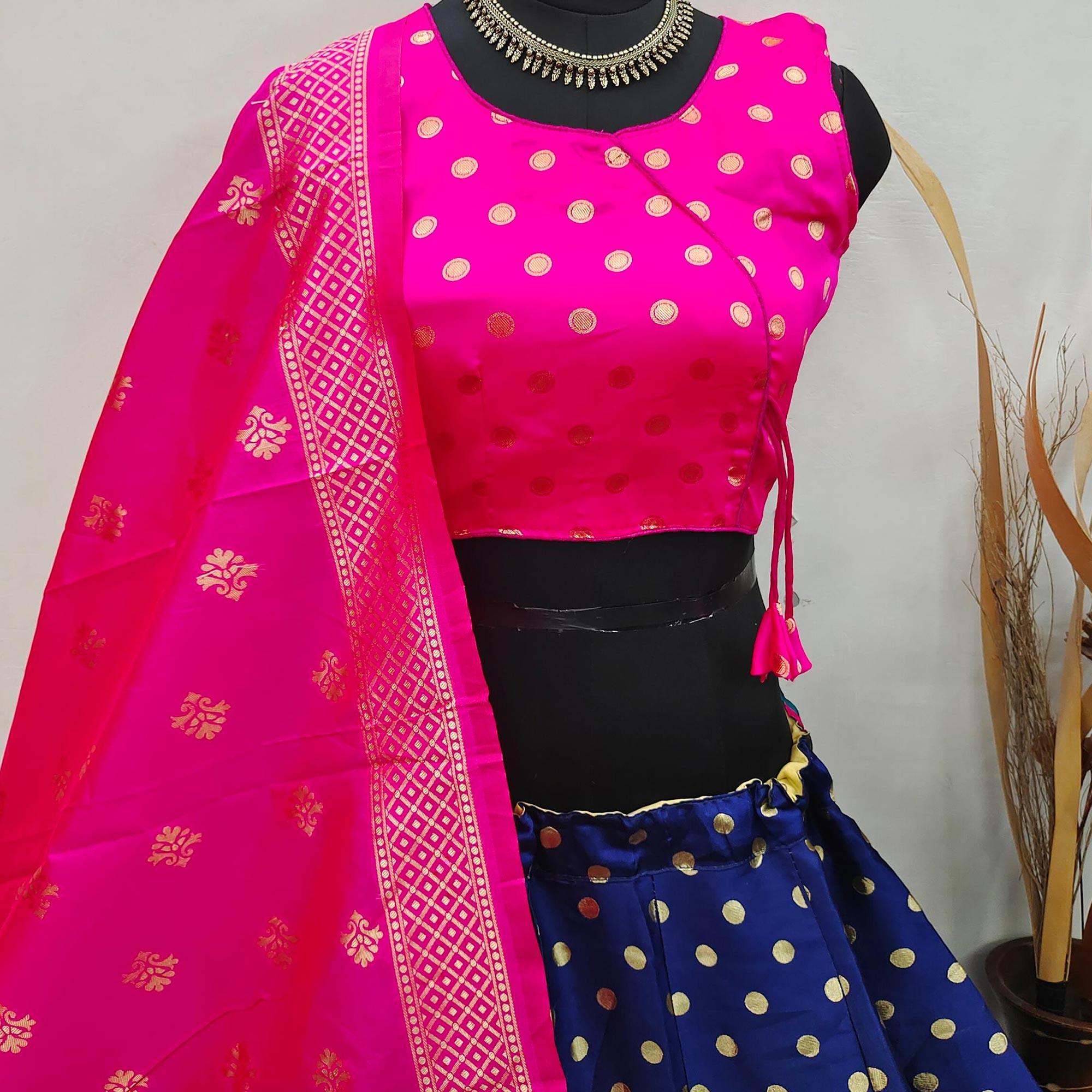 Navy Blue Festive Wear Woven Brocade Lehenga Choli - Peachmode