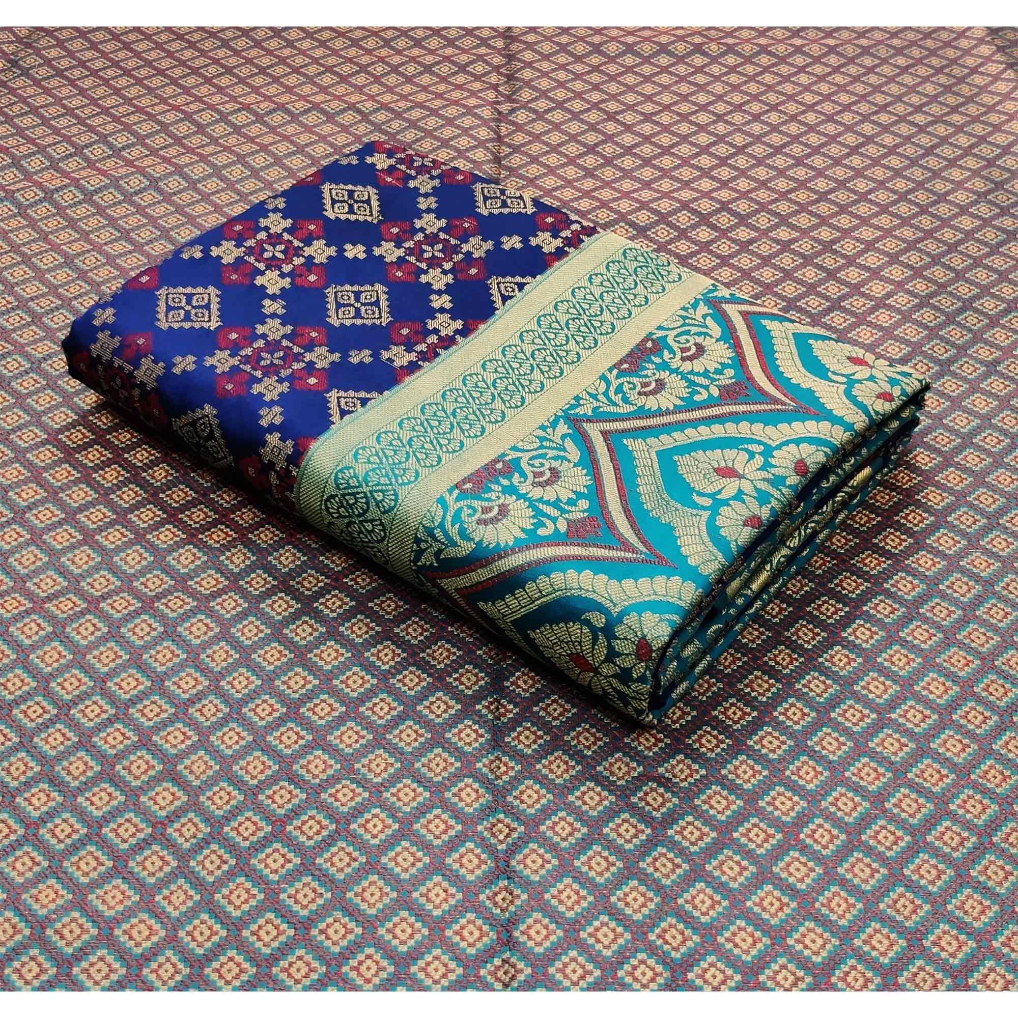 Navy Blue Festive Wear Woven Patola Silk Saree - Peachmode