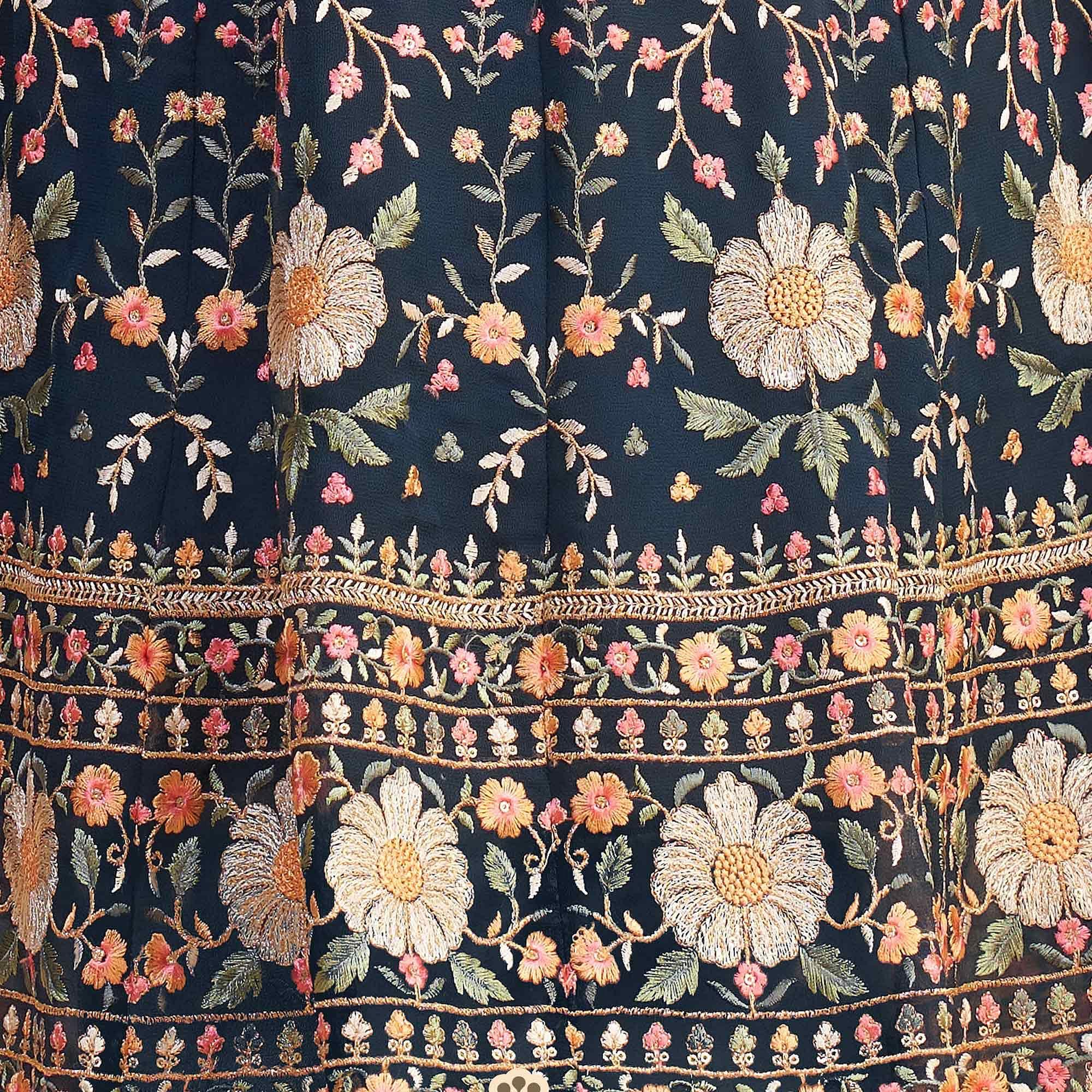 Navy Blue Floral Embroiderd Georgette Salwar Suit - Peachmode