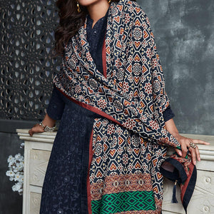 Navy Blue Lakhnavi Embroidery Georgette Partywear Palazzo Suit - Peachmode
