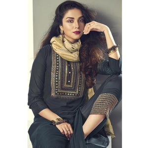 Navy Blue Partywear Sequence Pure Viscose Silk Suit - Peachmode