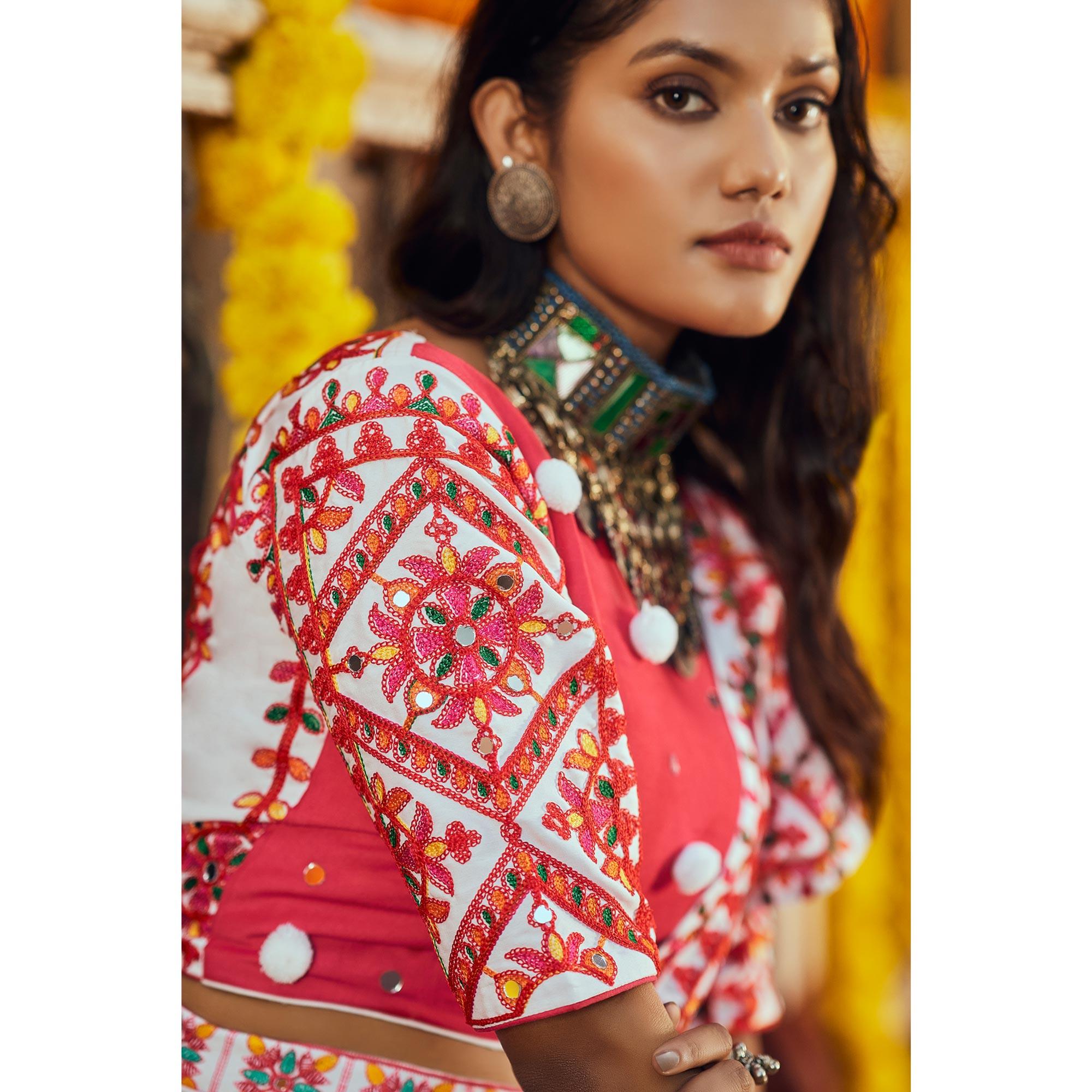 Navy Blue Patola Printed Muslin Lehenga Choli - Peachmode
