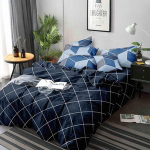 Navy Blue Printed Queen Sized Bed Sheet With 2 Pillow Covers - Peachmode