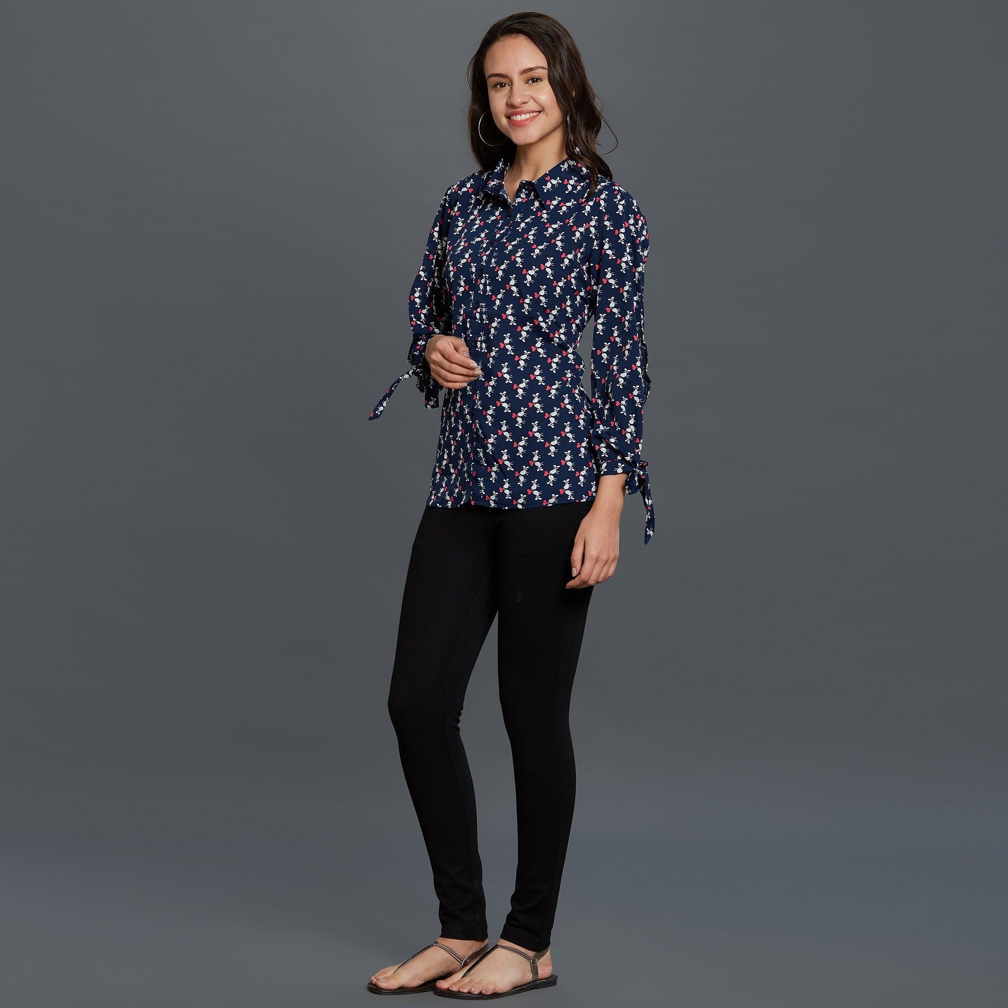 Navy Blue Printed Rayon Top - Peachmode