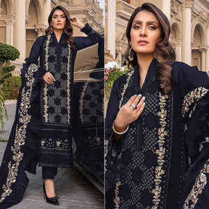 Navy Blue Sequence With Floral Embroidered Georgette Pakistani Suit - Peachmode