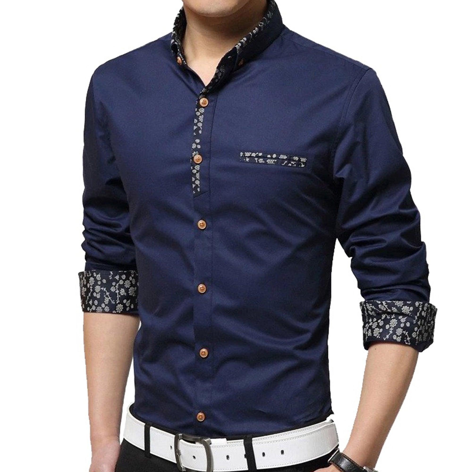 Navy Blue Solid Pure Cotton Shirt - Peachmode