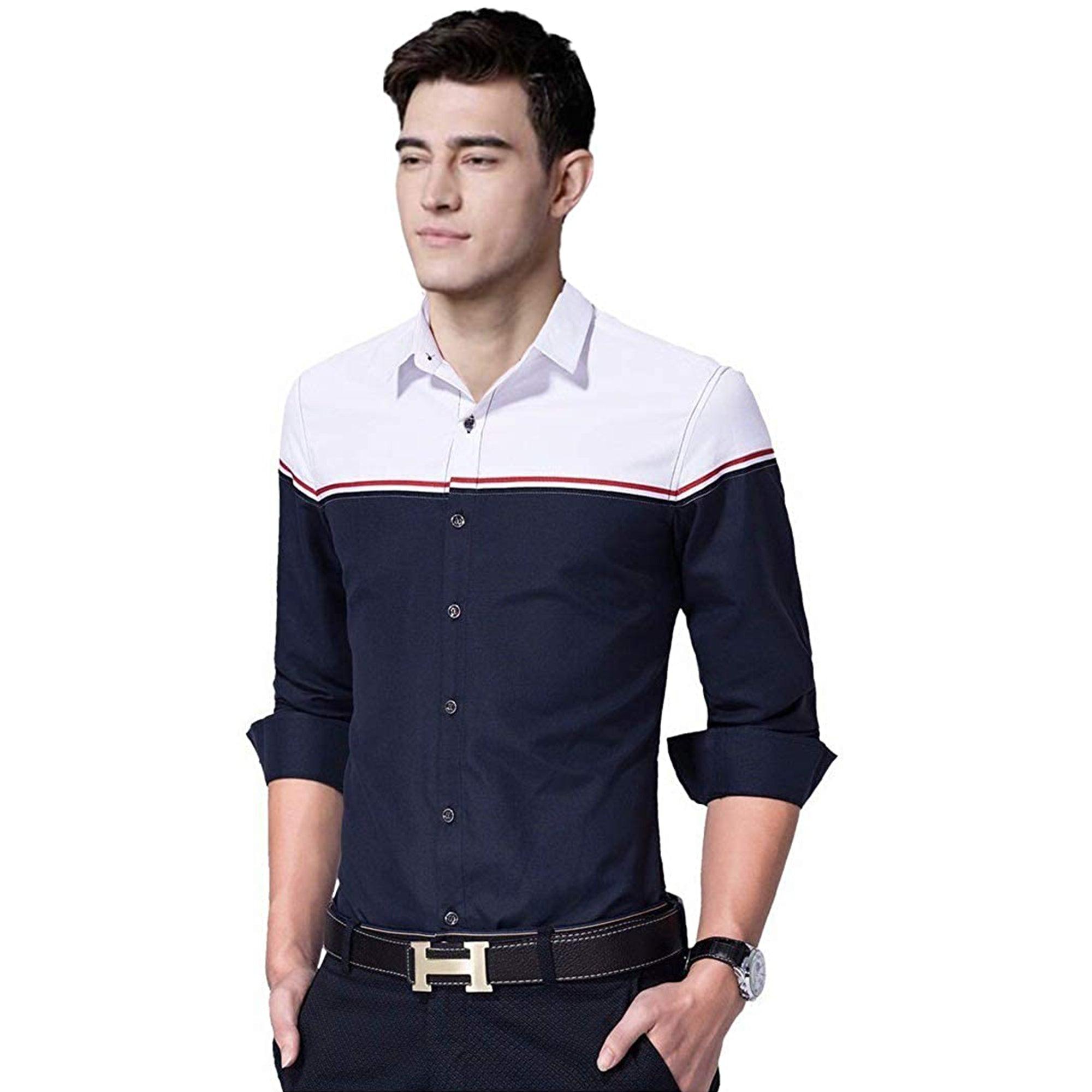 Navy Blue Solid Pure Cotton Shirt - Peachmode