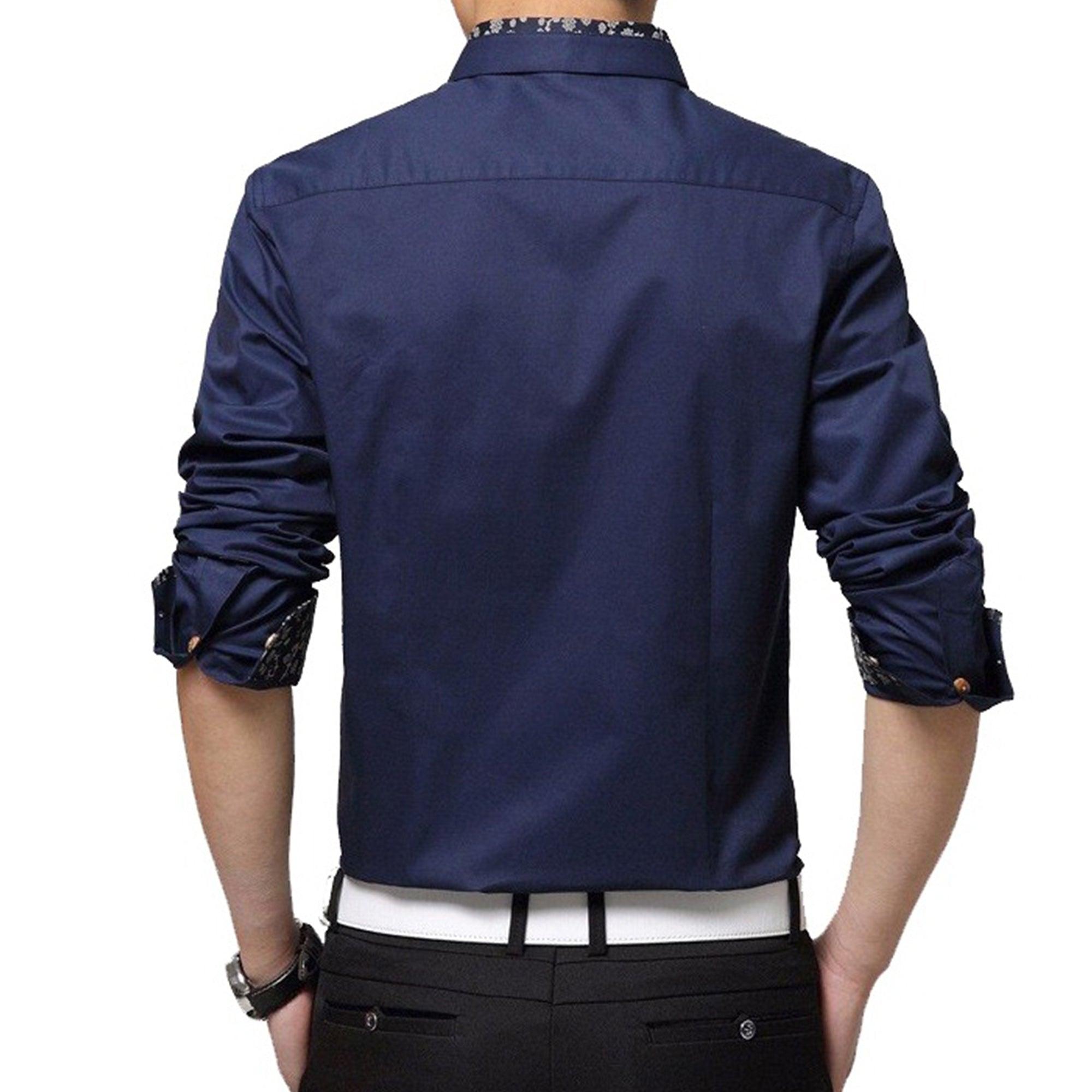 Navy Blue Solid Pure Cotton Shirt - Peachmode