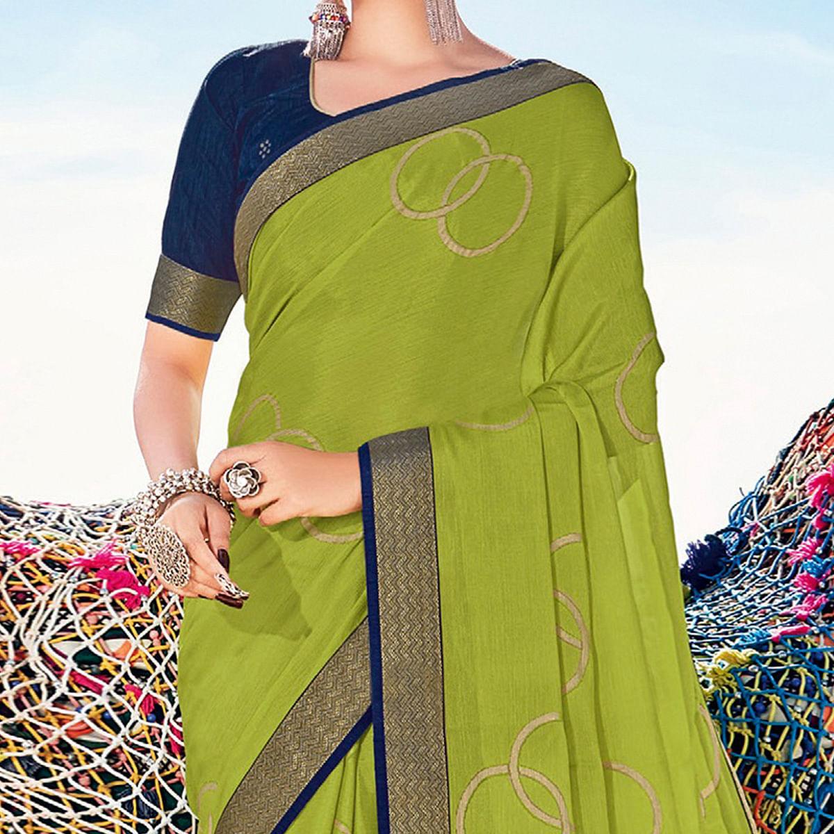 Neaon Green Casual Wear Printed Chiffon Saree - Peachmode