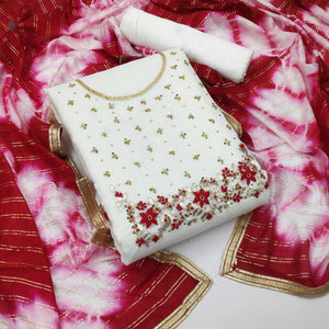 Off-Whie Festive Wear Floral Handwork Modal Chanderi Dress Material - Peachmode