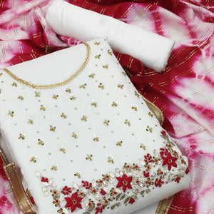 Off-Whie Festive Wear Floral Handwork Modal Chanderi Dress Material - Peachmode