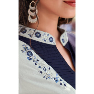 Off-White Casual Wear Embroidered Rayon Gown - Peachmode