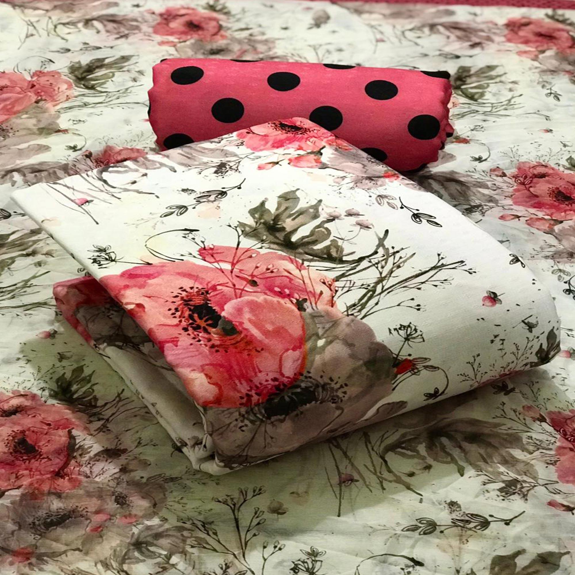 Off-White Casual Wear Floral Printed Pashmina Dress Material - Peachmode