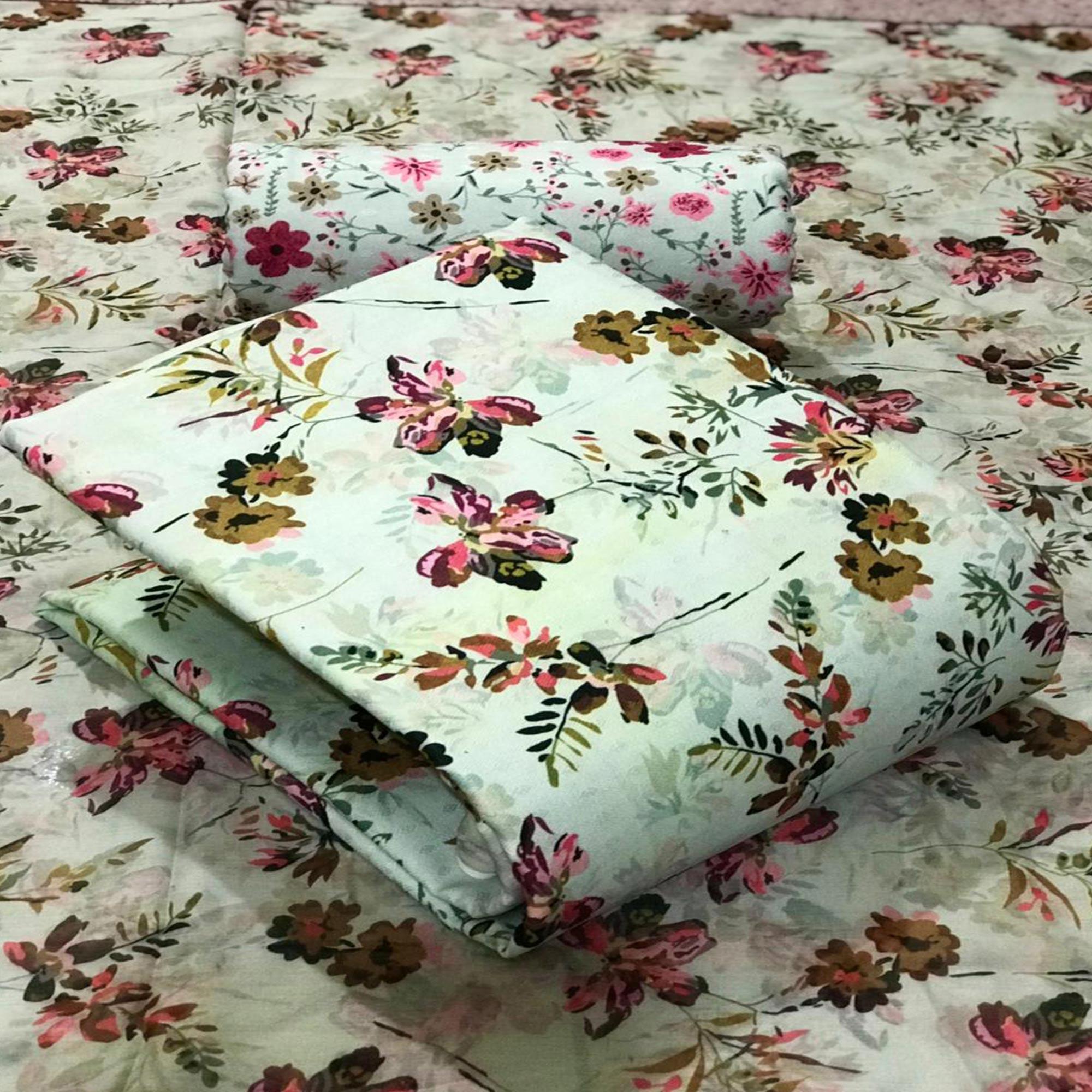 Off-White Casual Wear Floral Printed Pashmina Dress Material - Peachmode