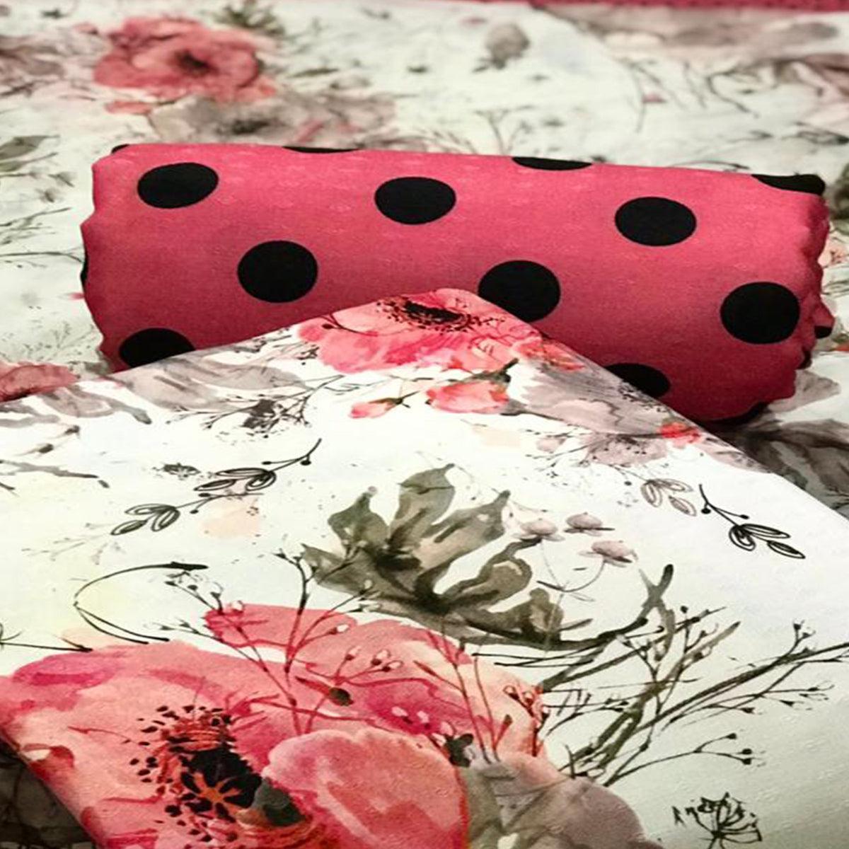 Off-White Casual Wear Floral Printed Pashmina Dress Material - Peachmode