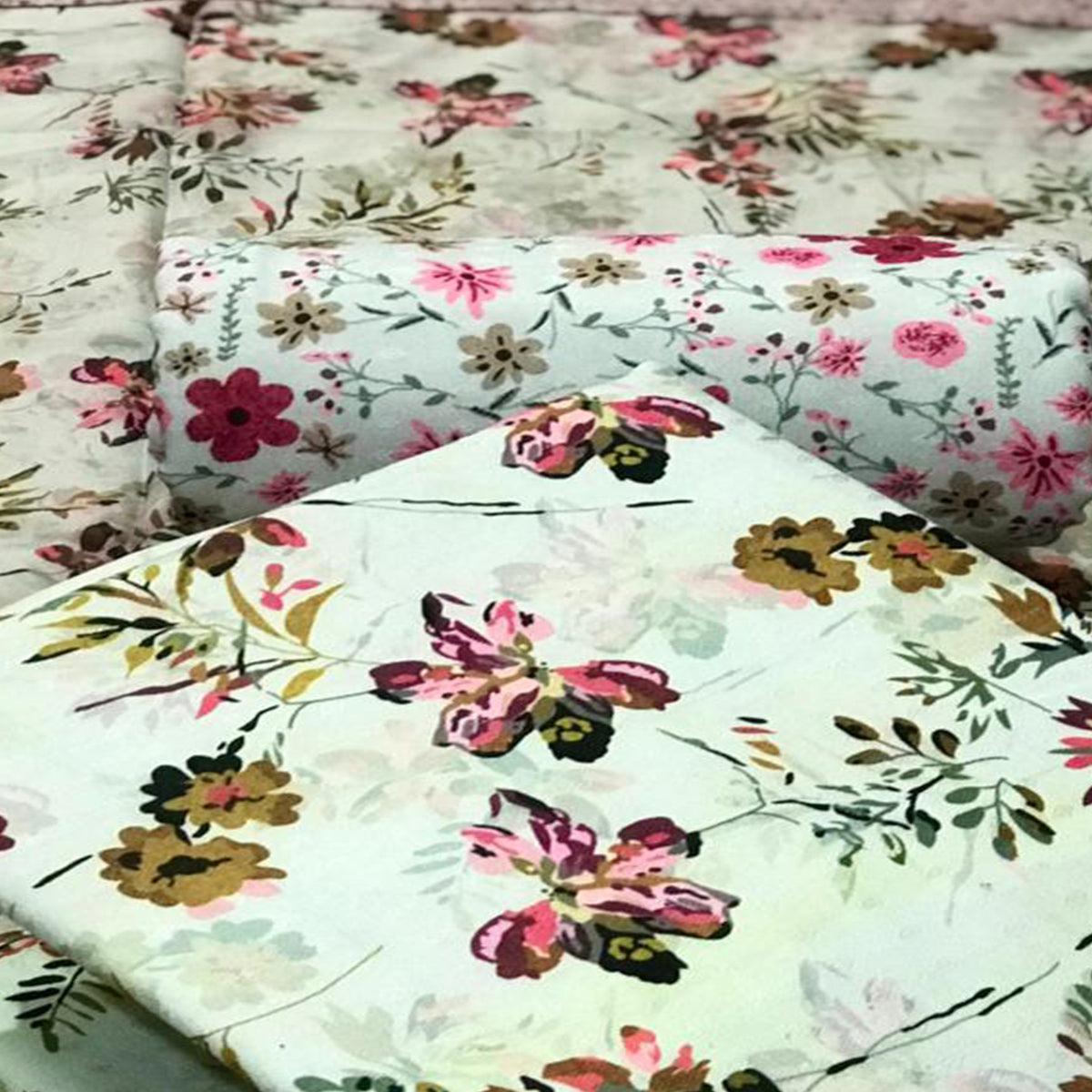 Off-White Casual Wear Floral Printed Pashmina Dress Material - Peachmode